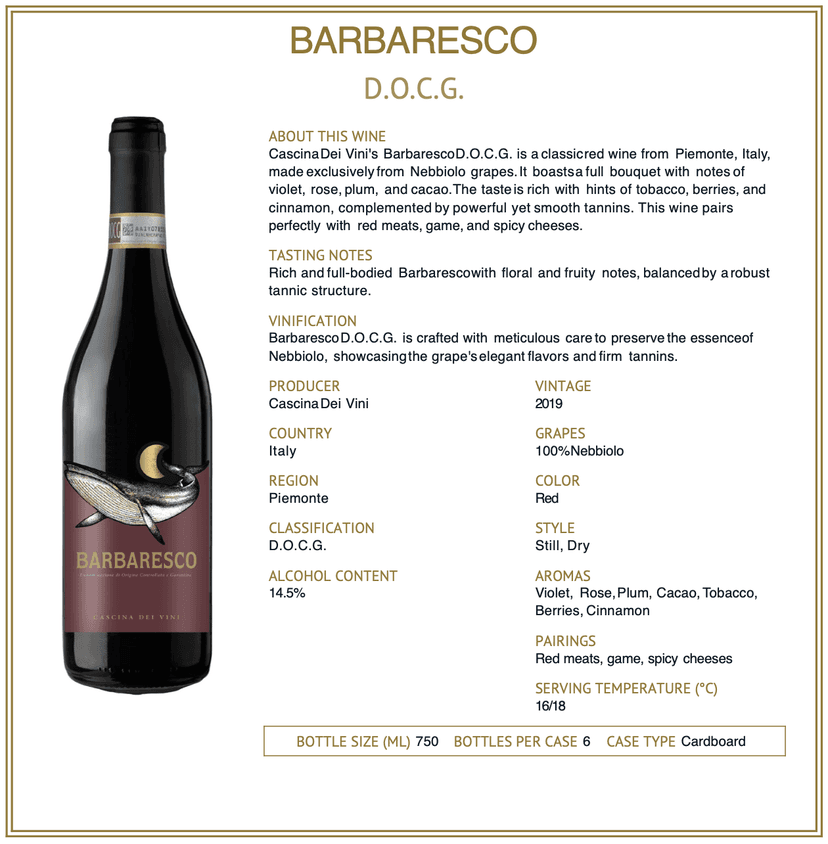 Barbaresco D.O.C.G. technical sheet