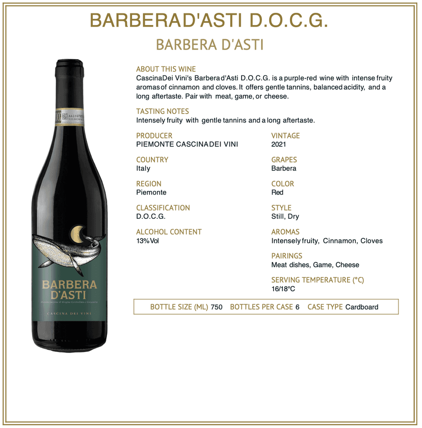 Barbera d'Asti D.O.C.G. technical sheet