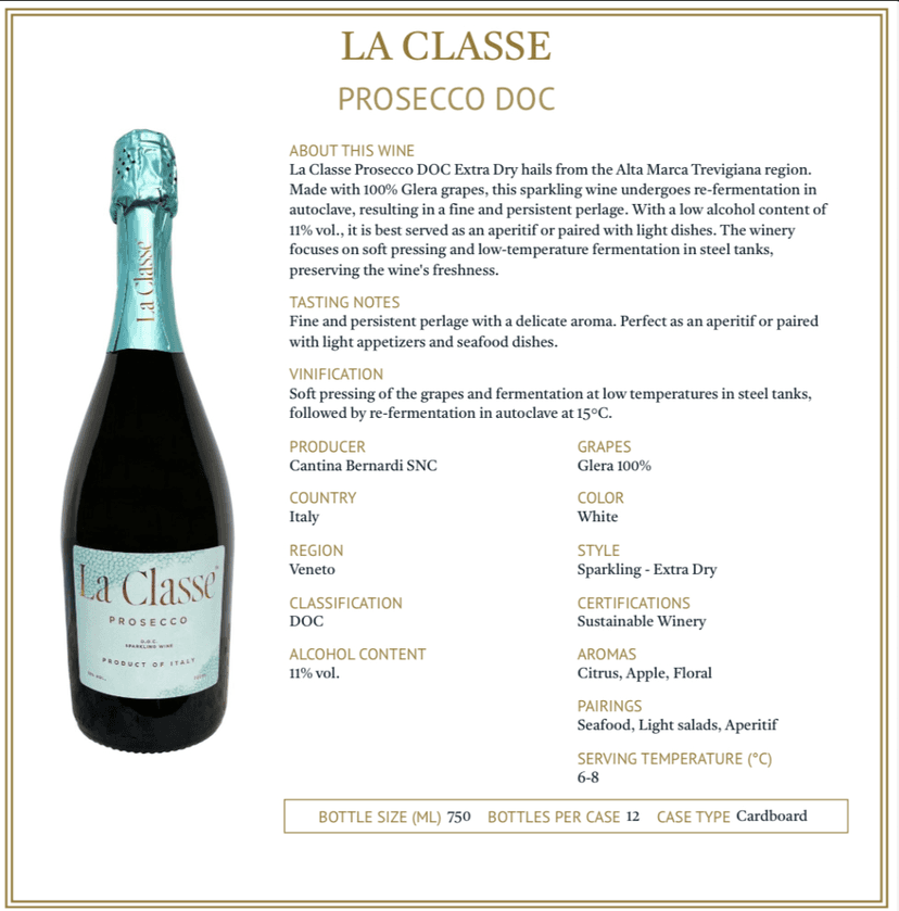 La Classe Prosecco DOC technical sheet