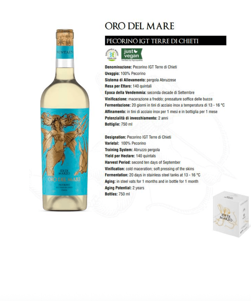 Oro del Mare Pecorino technical sheet