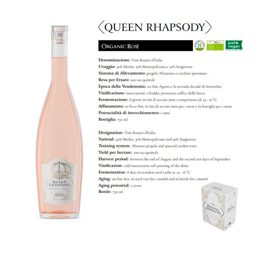 Queen Rhapsody organic rosé technical sheet