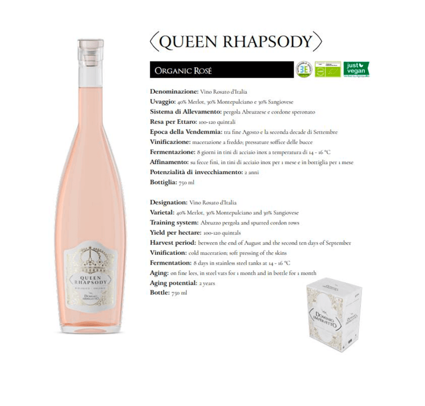Queen Rhapsody organic rosé technical sheet