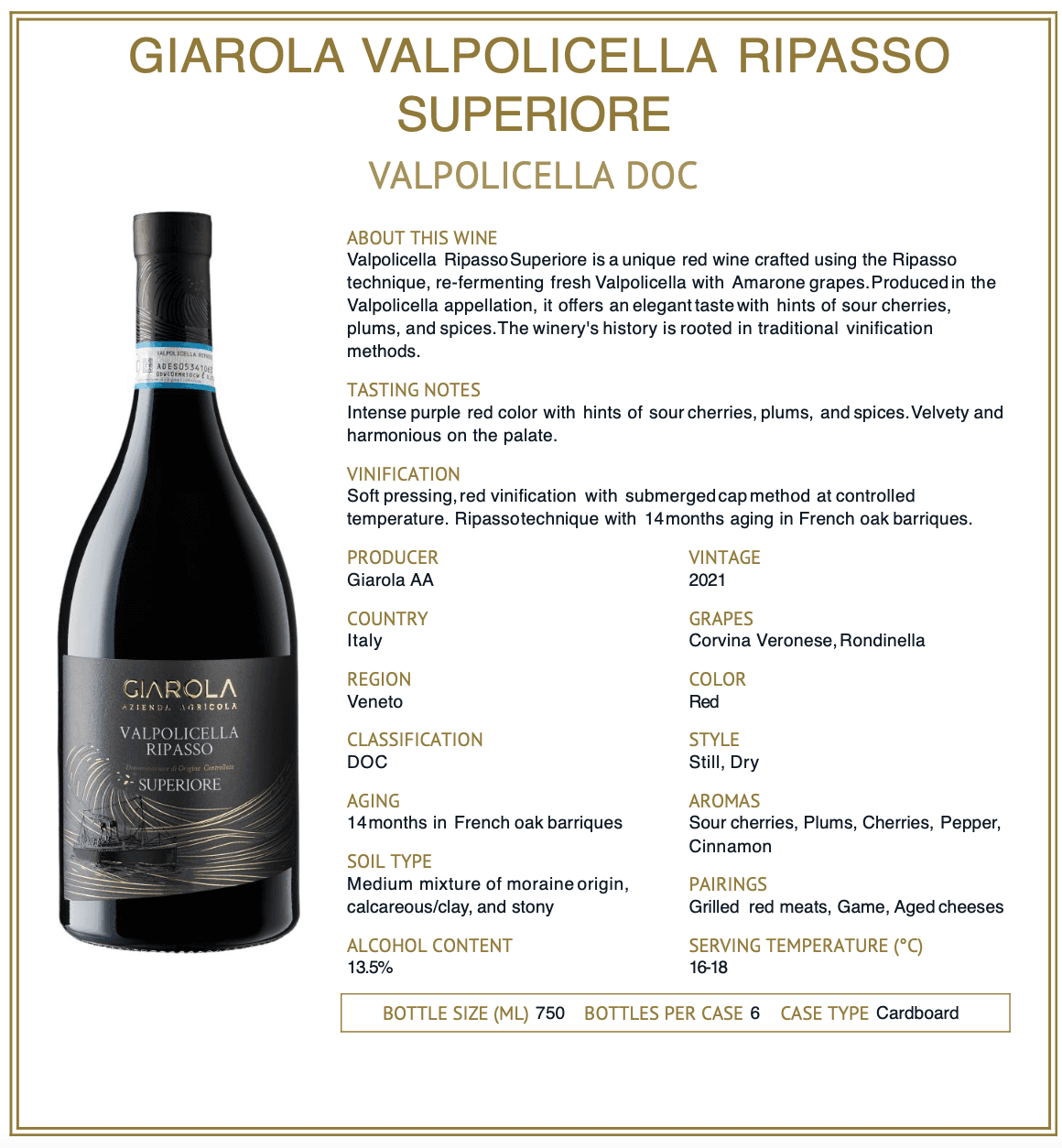 Valpolicella Ripasso Superiore technical sheet