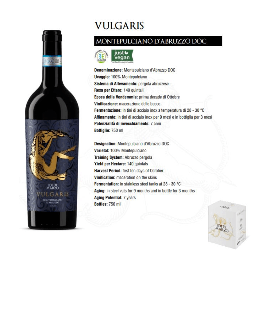 Vulgaris Montepulciano d'Abruzzo technical sheet
